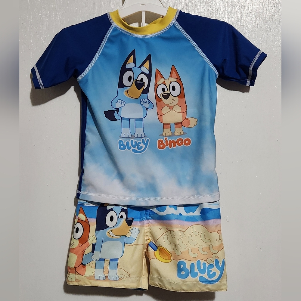Bluey 2 Piece Swimsuit Size 18 Months Short Sleeve Swim Top Swim Trunks